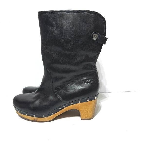 Ugg Lynnea 1958 Women’s Black Leather Wool Lined Heeled Boots Size 7 - Picture 6 of 12